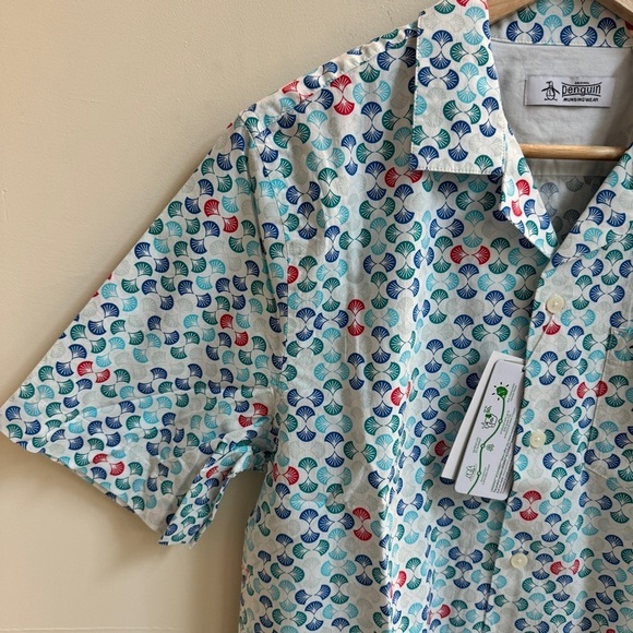 Original Penguin Short Sleeve Collared Button Up Art Deco Geo Print Mens Size M - Picture 3 of 11